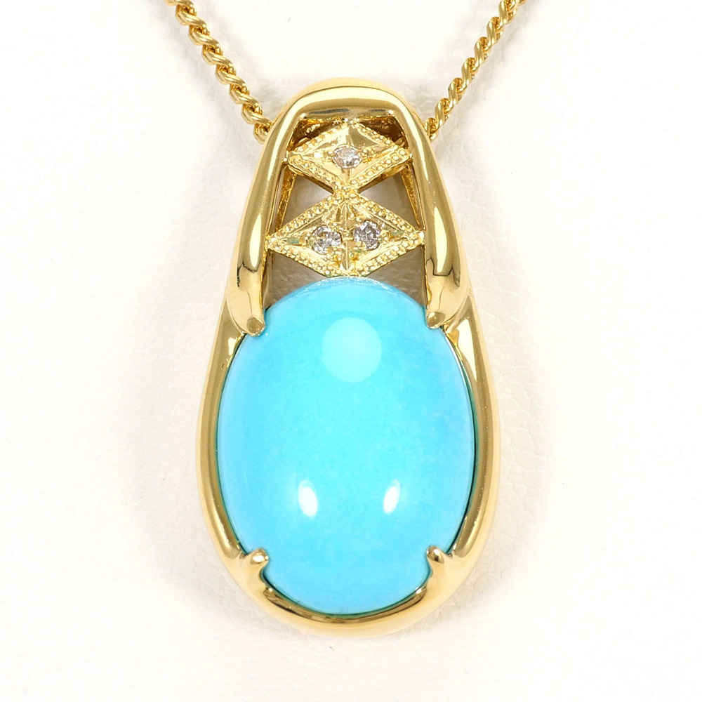 18K (18-karat) Yellow Gold Necklace with Turquoise 6.19ct and Diamond 0.03ct,...
